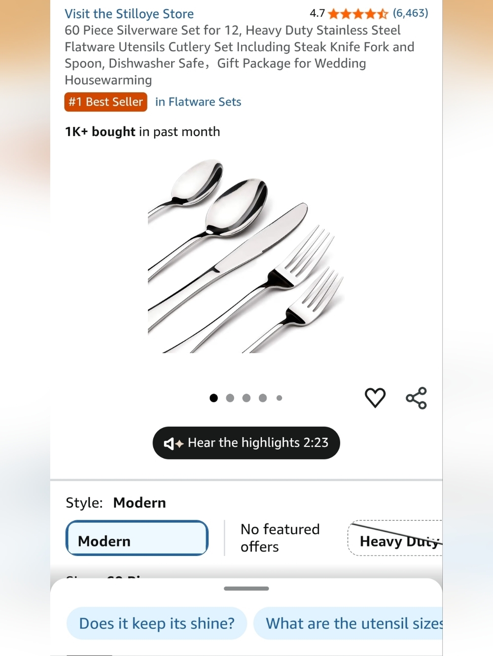 Modern 60-Piece Flatware Set in Polished Silver